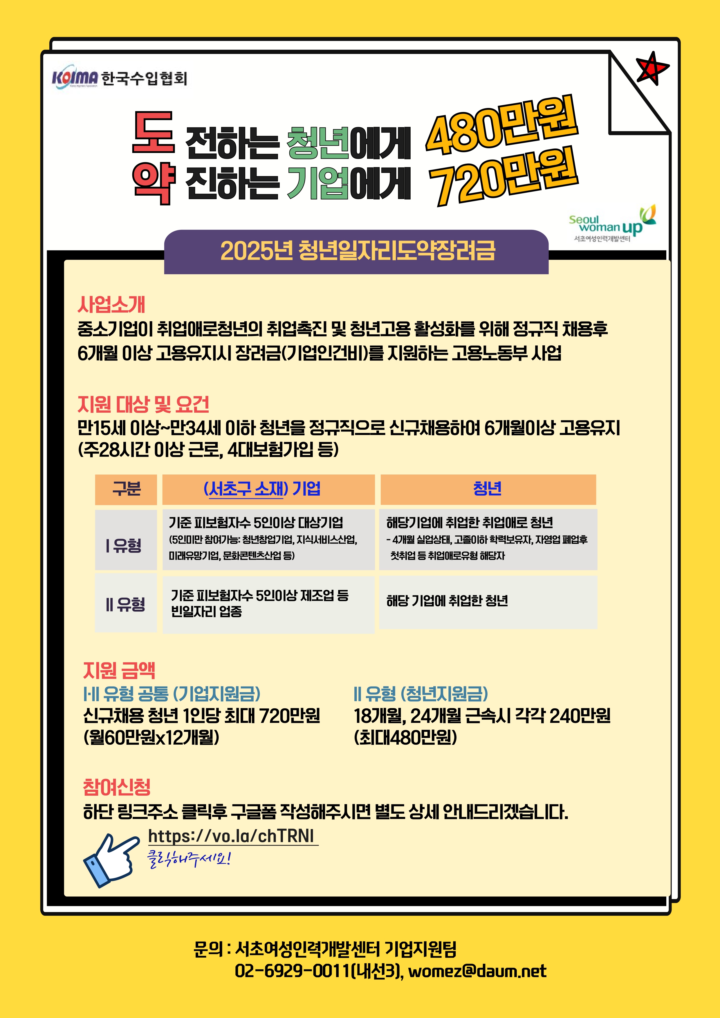 [서초여성인력개발센터] ★서초구 기업대상★인건비 지원_청년일자리도약장려금사업 참여기업 모집