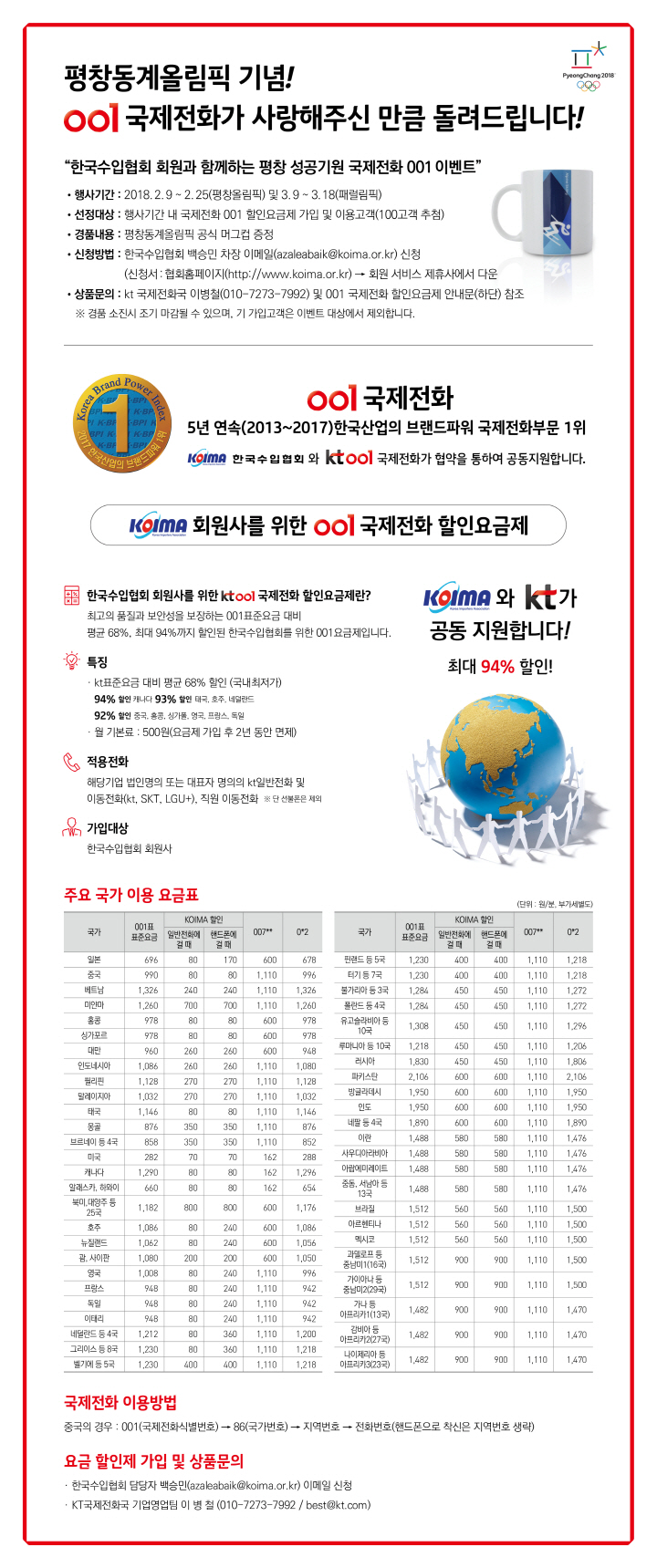 한국수입협회 회원과 함께하는 평창동계올림픽 성공기원 국제전화 001이벤트