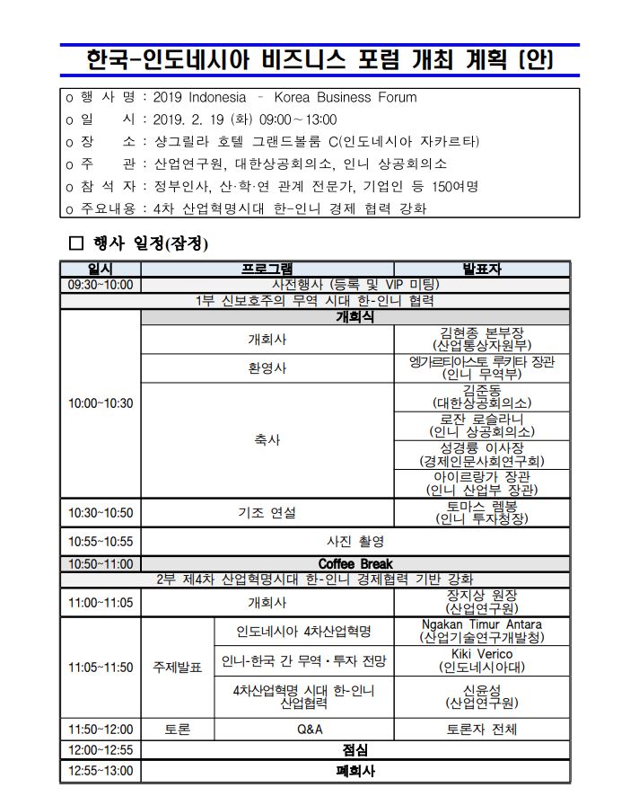 (대한상의)한국-인도네시아 비즈니스 포럼 개최 개획