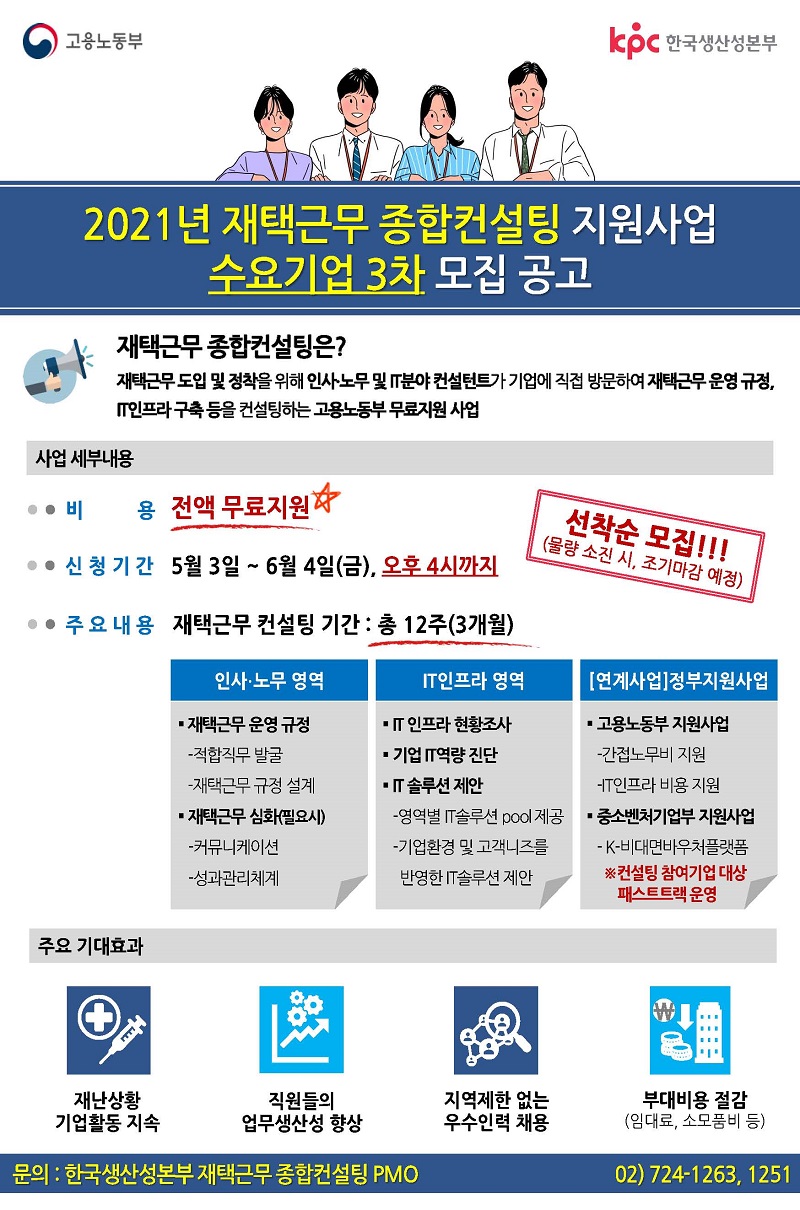 [한국생산성본부]재택근무 종합컨설팅 지원사업 수요기업 모집 